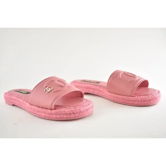Chanel 23C Pink Lambskin Leather CC Logo Slide Sandal Slip Espadrille Flat 42 - Picture 3 of 15